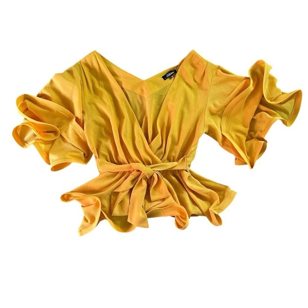 Elegant Faux Wrap Ruffled Blouse Tie Waist NWT Medium